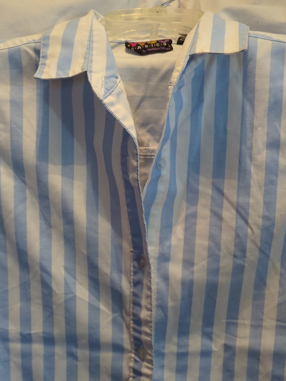 Women's Button Up Sleeveless Top Blouse Blue Striped Size Medium Southern Classi
